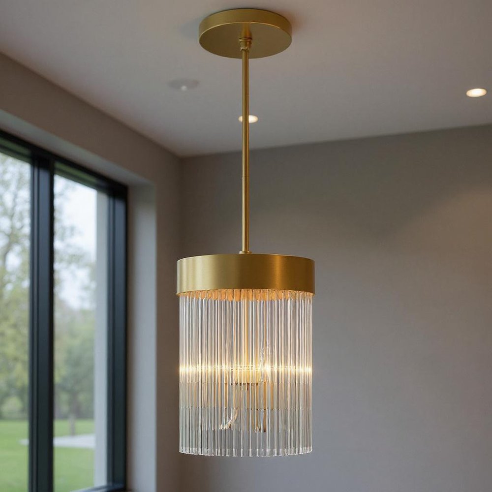 Gold Three Light Metal Dimmable Chandelier With Shades