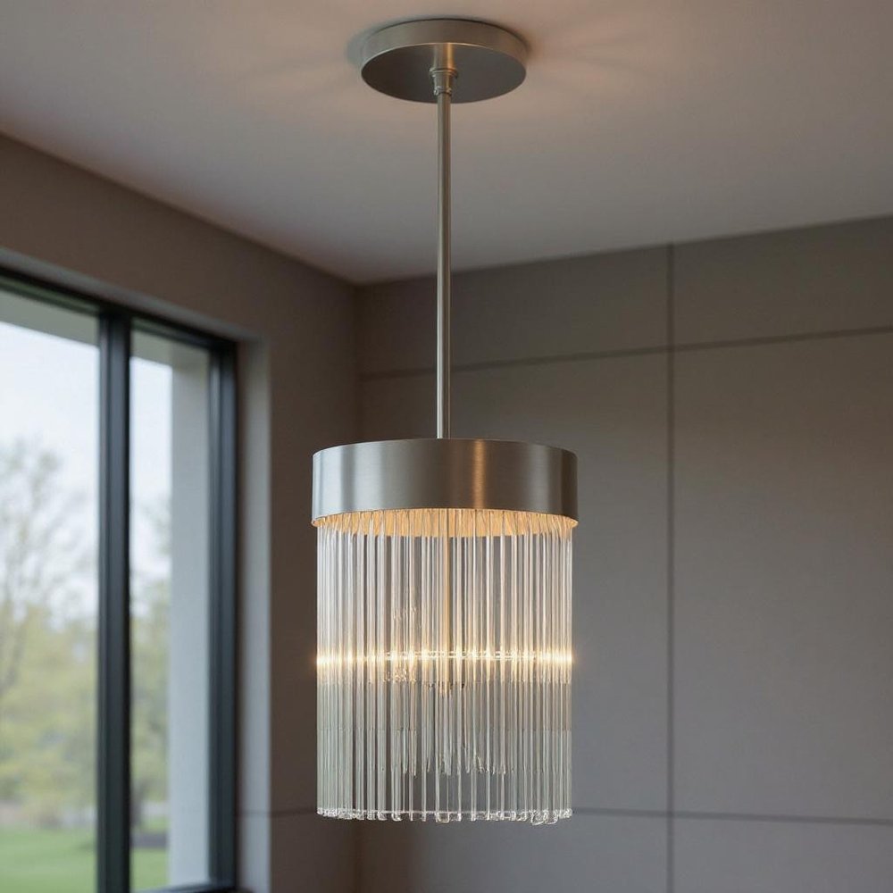 Nickel Three Light Metal Dimmable Chandelier With Shades