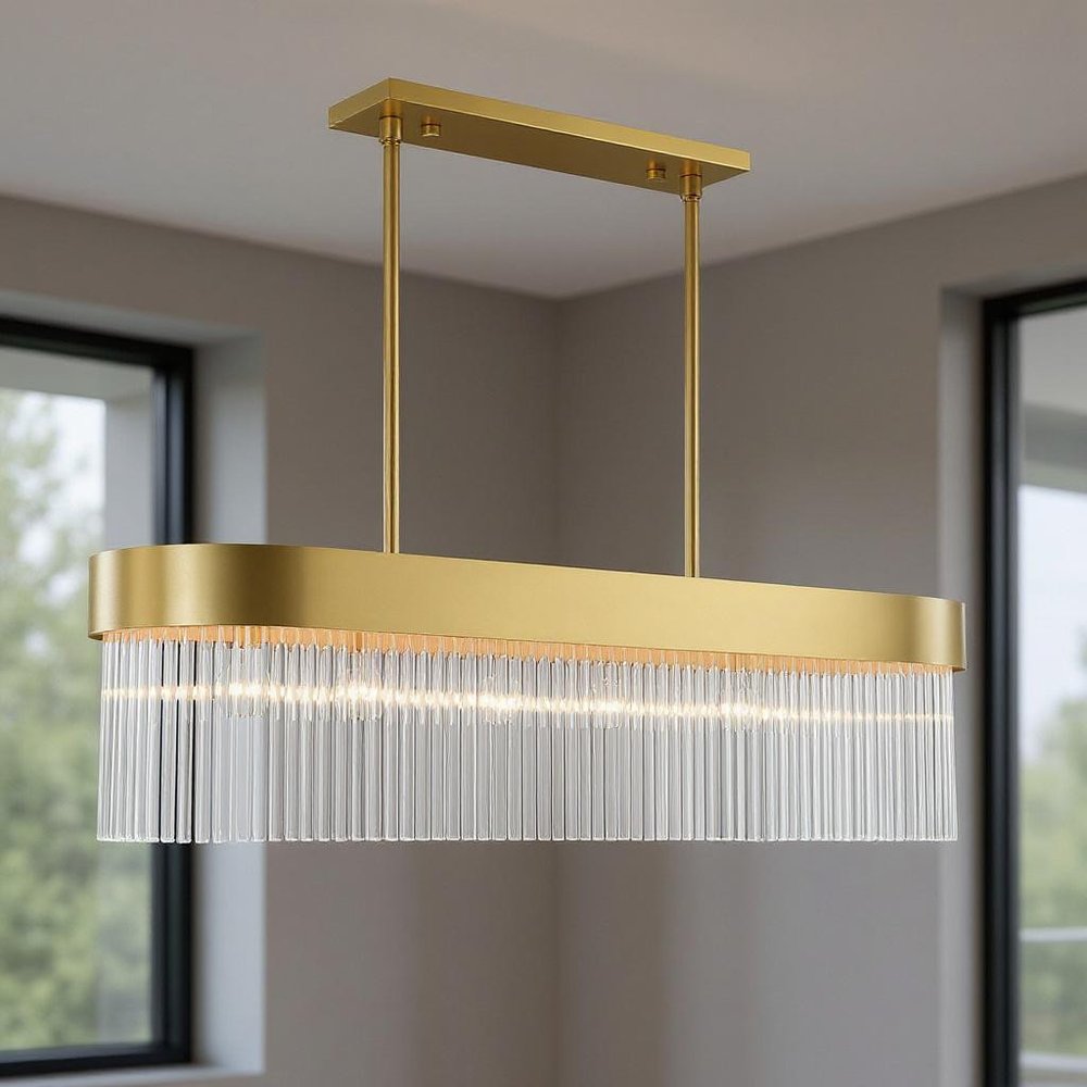 Gold Six Light Metal Dimmable Chandelier With Shades