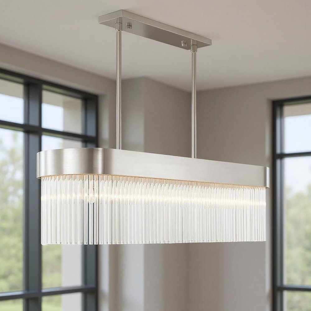 Nickel Six Light Metal Dimmable Chandelier With Shades
