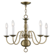 Antiqued Brass Five Light Metal Dimmable Chandelier With Shades