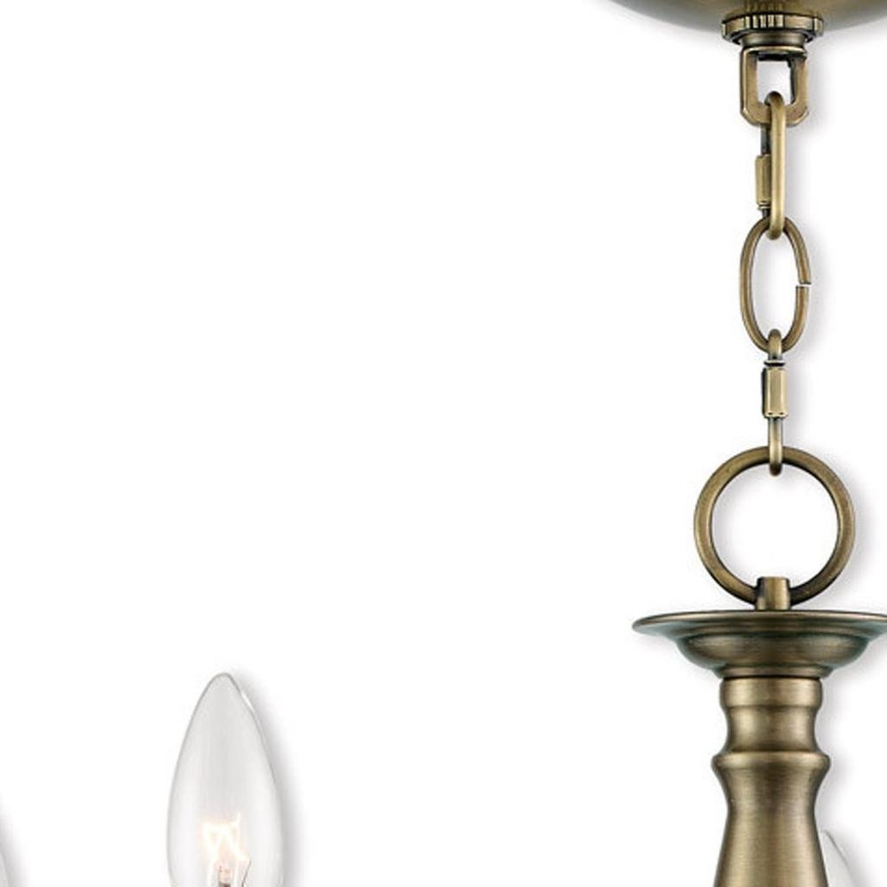 Antiqued Brass Five Light Metal Dimmable Chandelier With Shades