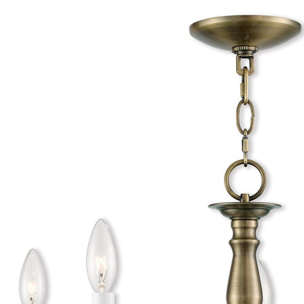 Antiqued Brass Five Light Metal Dimmable Chandelier With Shades