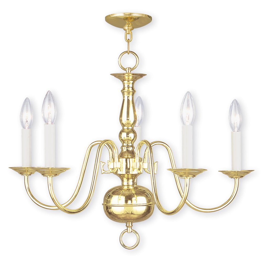 Brass Five Light Metal Dimmable Chandelier With Shades
