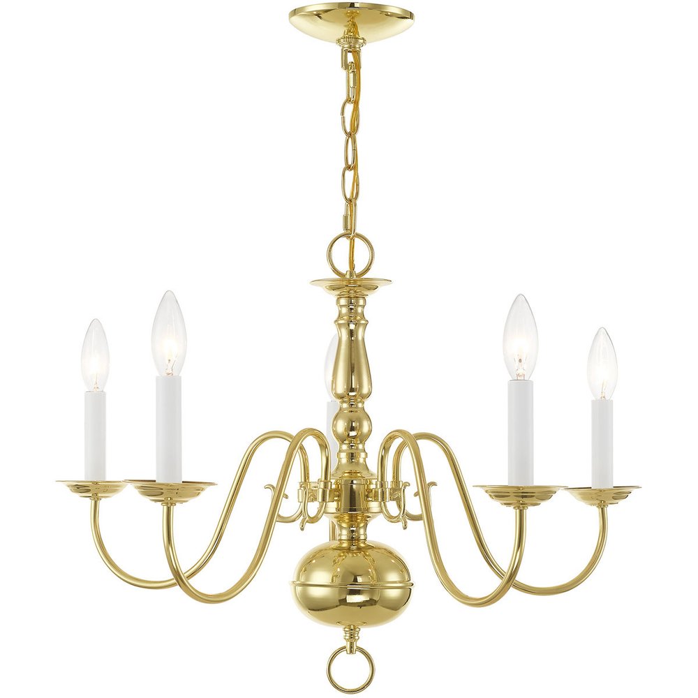 Brass Five Light Metal Dimmable Chandelier With Shades