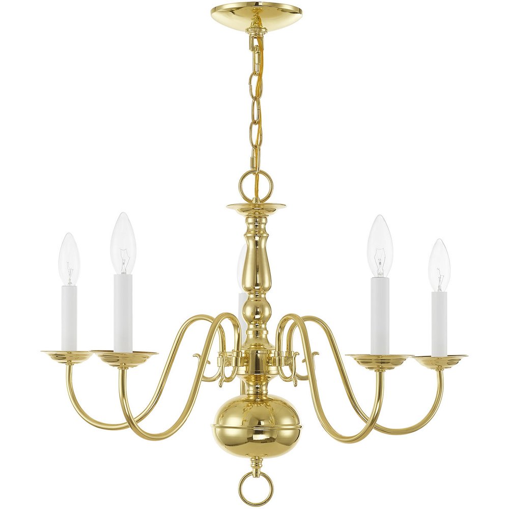 Brass Five Light Metal Dimmable Chandelier With Shades