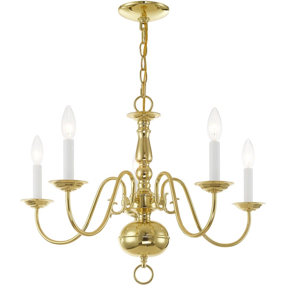 Brass Five Light Metal Dimmable Chandelier With Shades