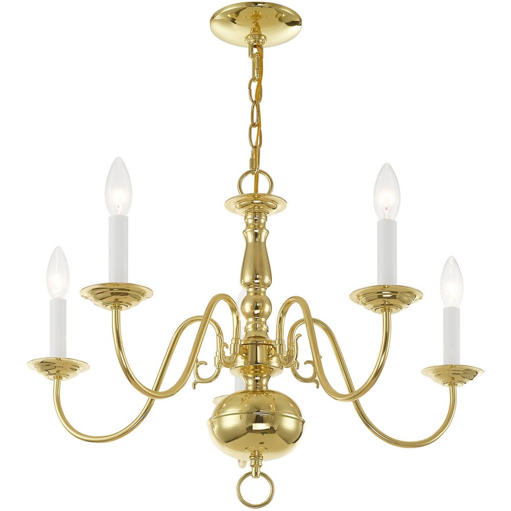 Brass Five Light Metal Dimmable Chandelier With Shades