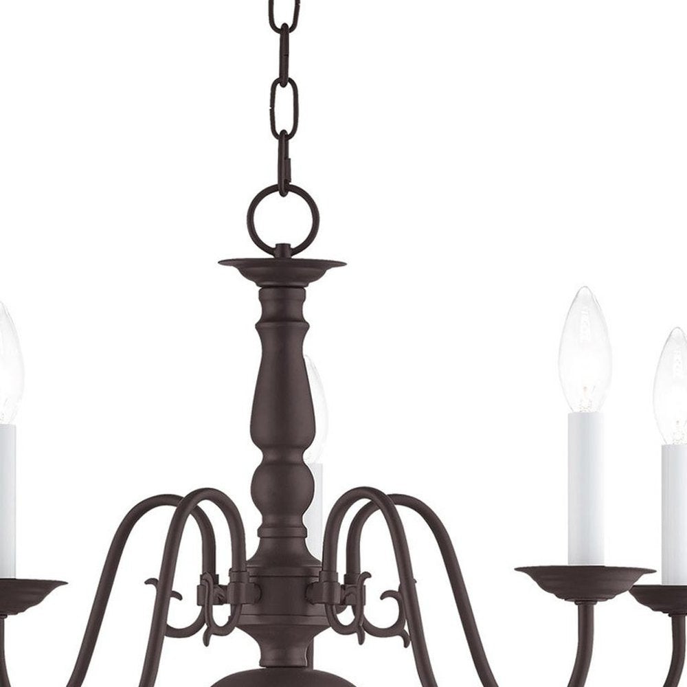Bronze Five Light Metal Dimmable Chandelier With Shades
