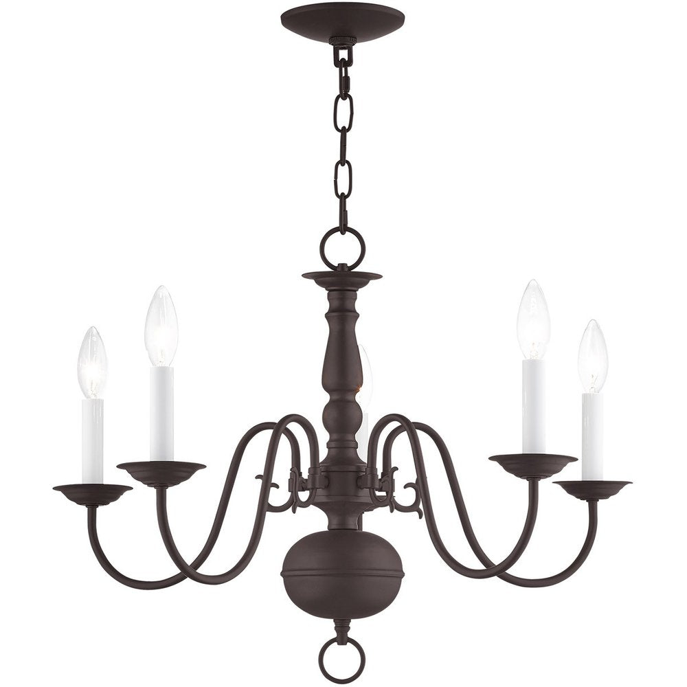 Bronze Five Light Metal Dimmable Chandelier With Shades