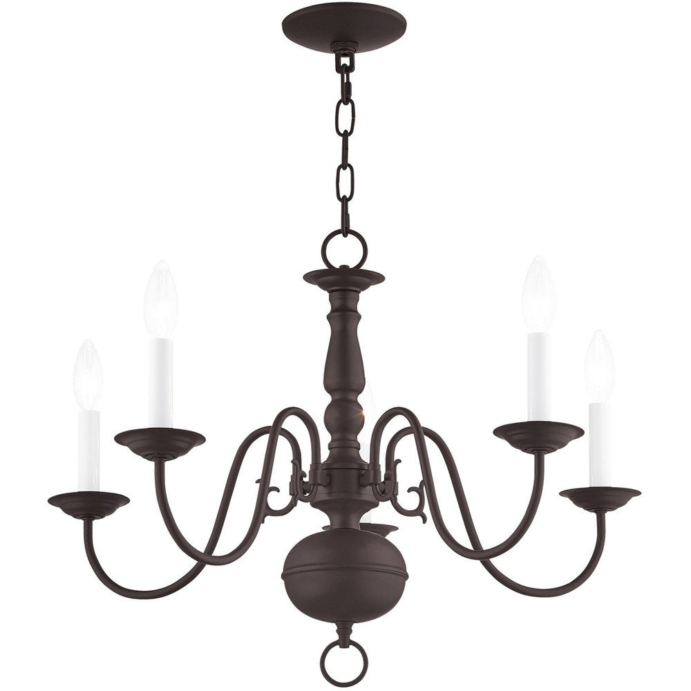 Bronze Five Light Metal Dimmable Chandelier With Shades