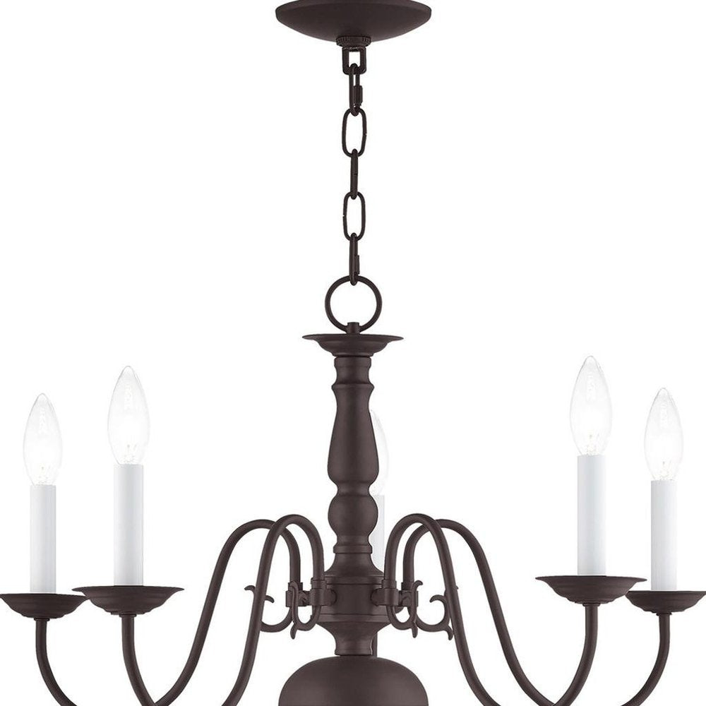 Bronze Five Light Metal Dimmable Chandelier With Shades