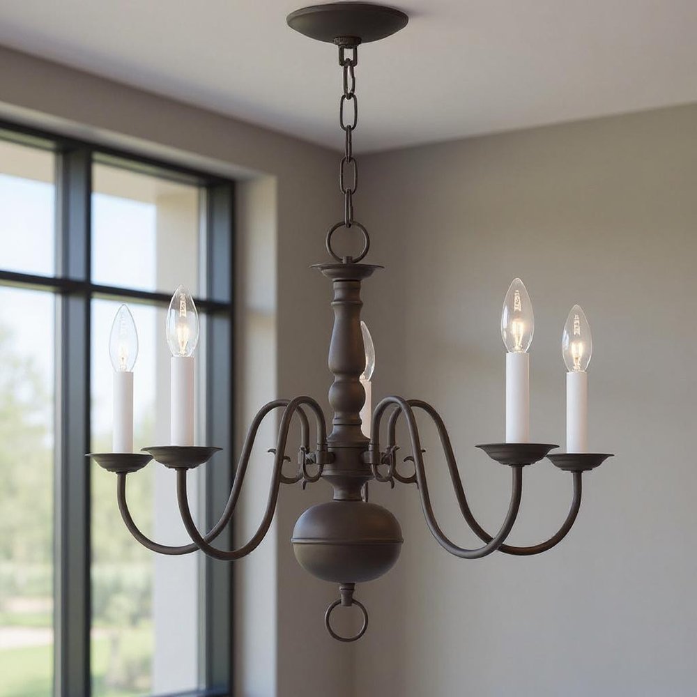 Bronze Five Light Metal Dimmable Chandelier With Shades