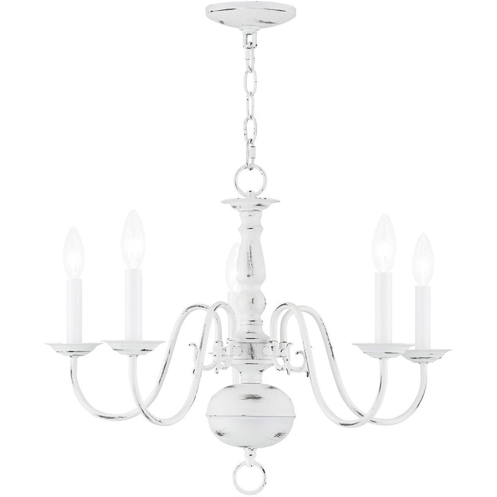 Antiqued White Five Light Metal Dimmable Chandelier With Shades