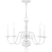 Antiqued White Five Light Metal Dimmable Chandelier With Shades