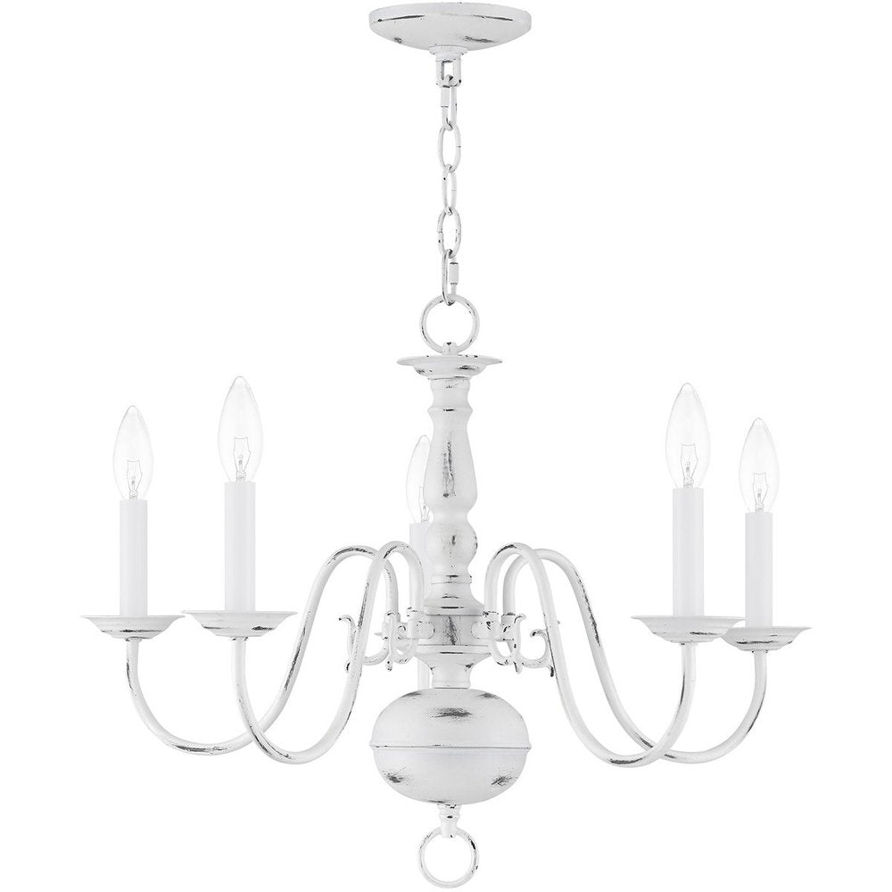 Antiqued White Five Light Metal Dimmable Chandelier With Shades