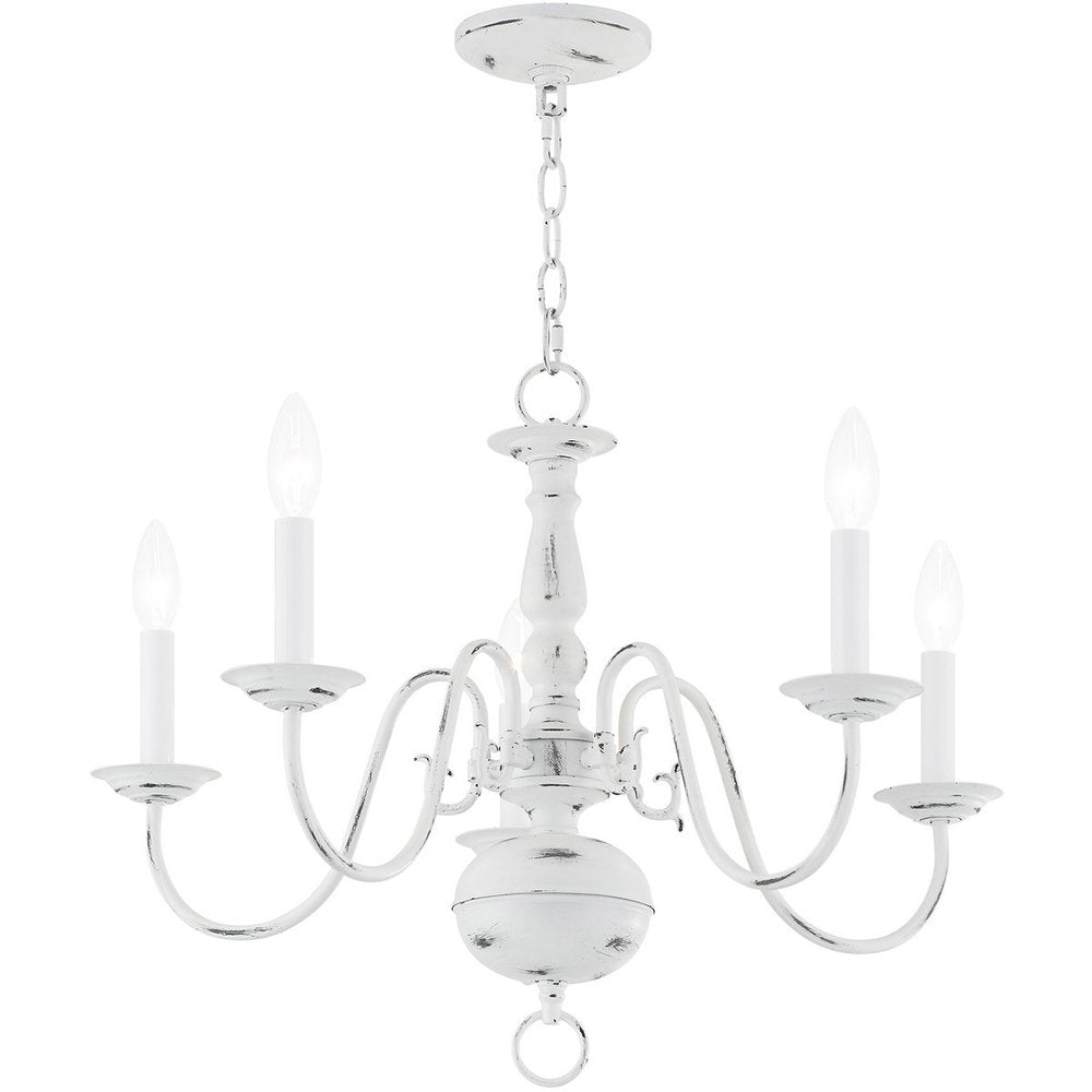 Antiqued White Five Light Metal Dimmable Chandelier With Shades