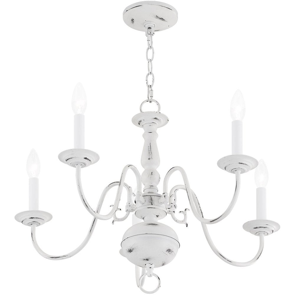 Antiqued White Five Light Metal Dimmable Chandelier With Shades