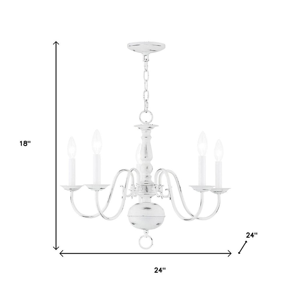 Antiqued White Five Light Metal Dimmable Chandelier With Shades