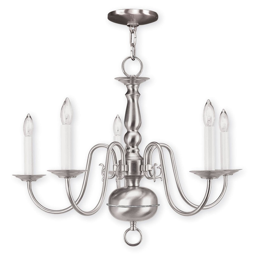 Nickel Five Light Metal Dimmable Chandelier With Shades