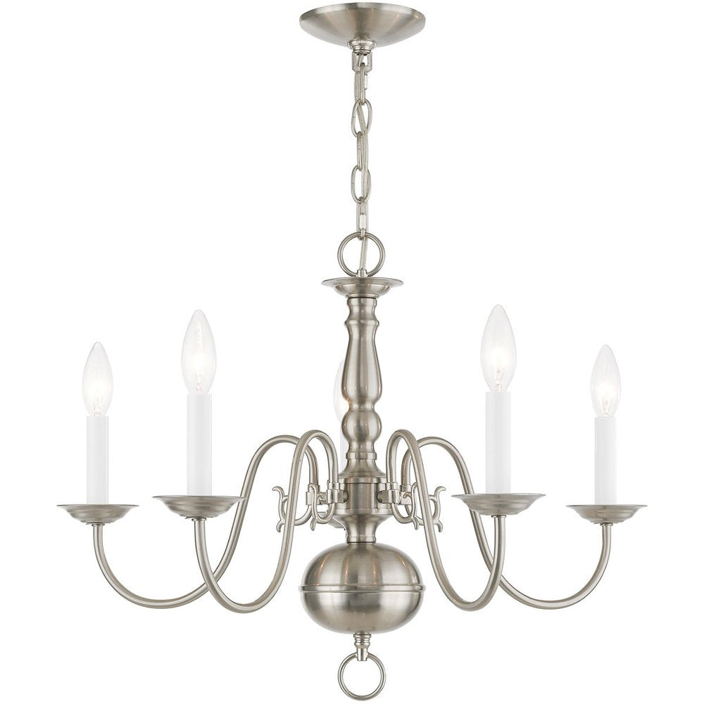 Nickel Five Light Metal Dimmable Chandelier With Shades