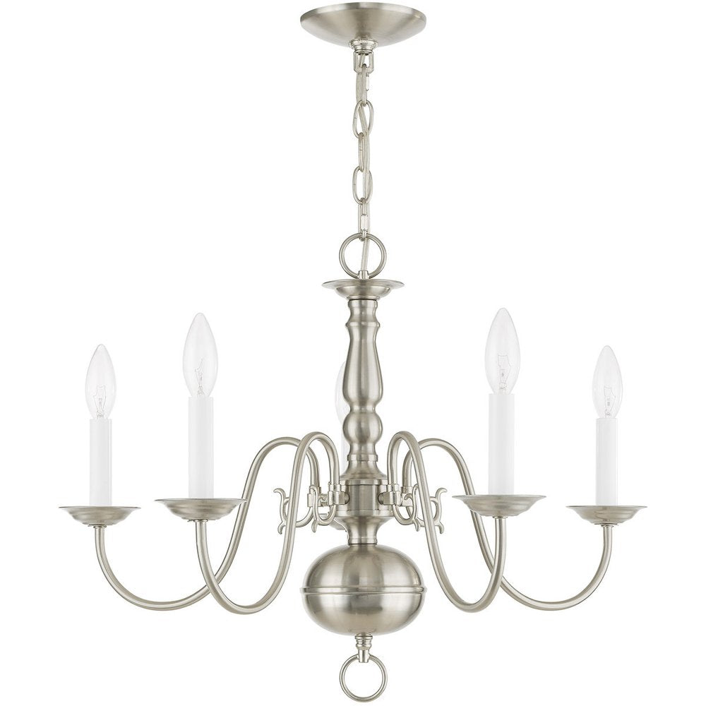 Nickel Five Light Metal Dimmable Chandelier With Shades