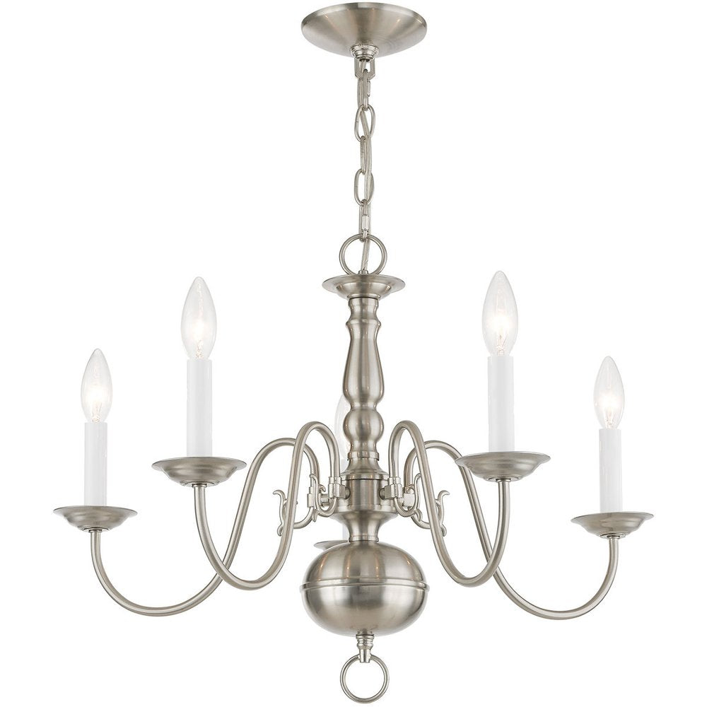 Nickel Five Light Metal Dimmable Chandelier With Shades
