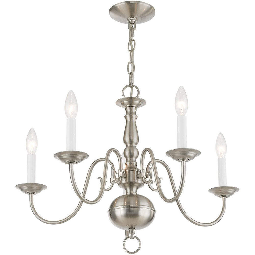 Nickel Five Light Metal Dimmable Chandelier With Shades