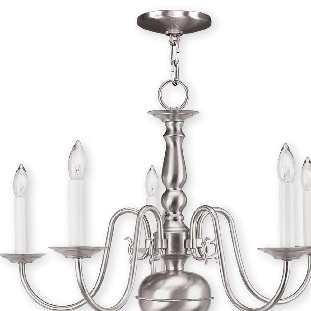 Nickel Five Light Metal Dimmable Chandelier With Shades