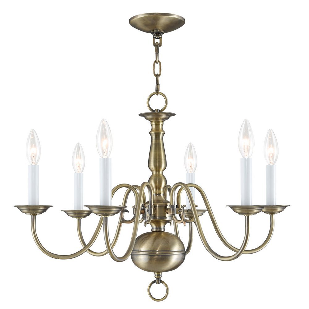 Antiqued Brass Six Light Metal Dimmable Chandelier With Shades