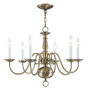Antiqued Brass Six Light Metal Dimmable Chandelier With Shades