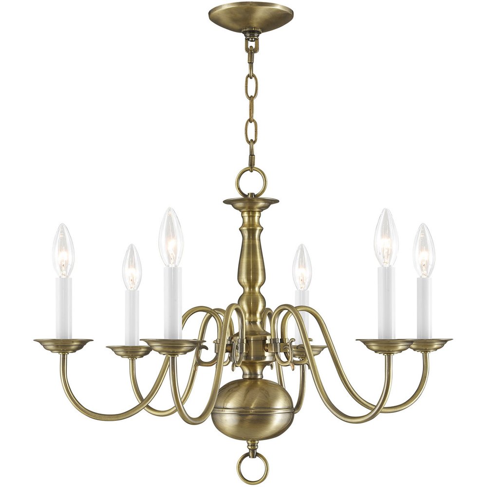 Antiqued Brass Six Light Metal Dimmable Chandelier With Shades
