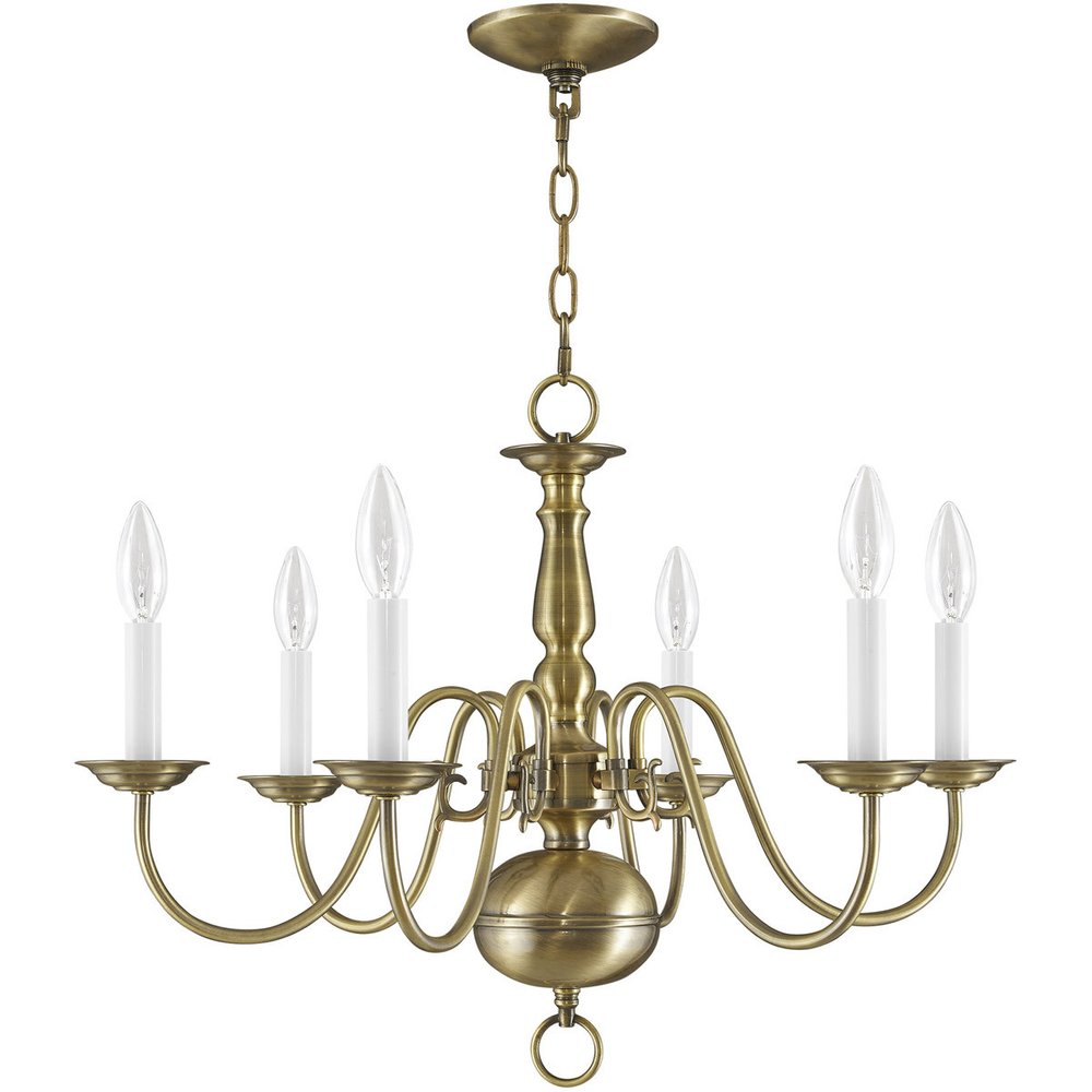 Antiqued Brass Six Light Metal Dimmable Chandelier With Shades