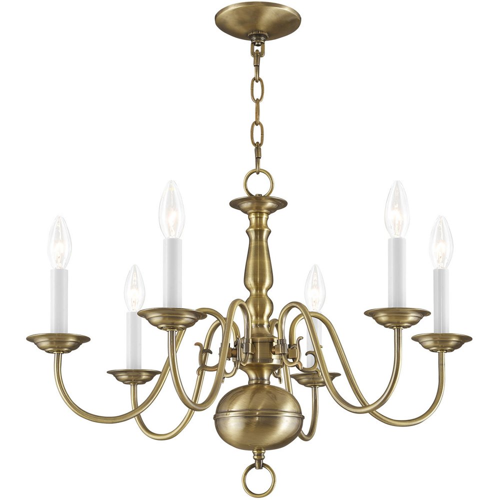 Antiqued Brass Six Light Metal Dimmable Chandelier With Shades