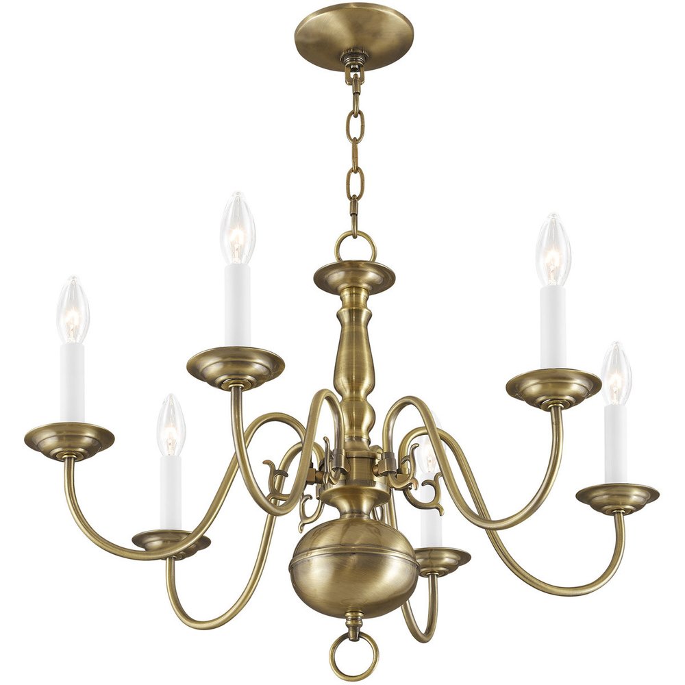 Antiqued Brass Six Light Metal Dimmable Chandelier With Shades