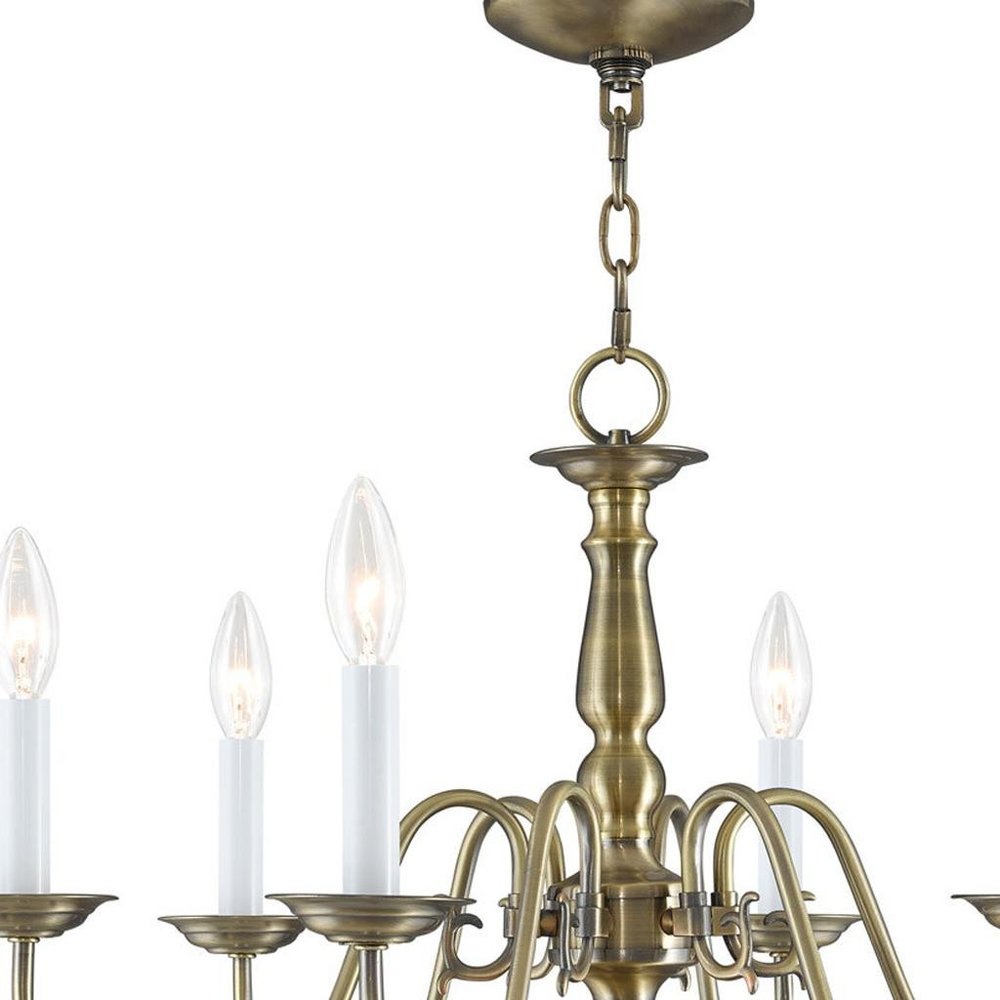 Antiqued Brass Six Light Metal Dimmable Chandelier With Shades
