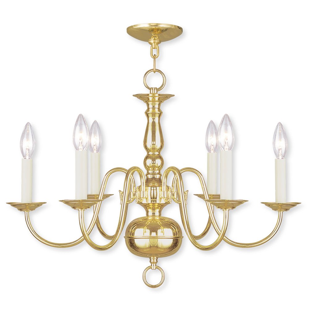 Brass Six Light Metal Dimmable Chandelier With Shades