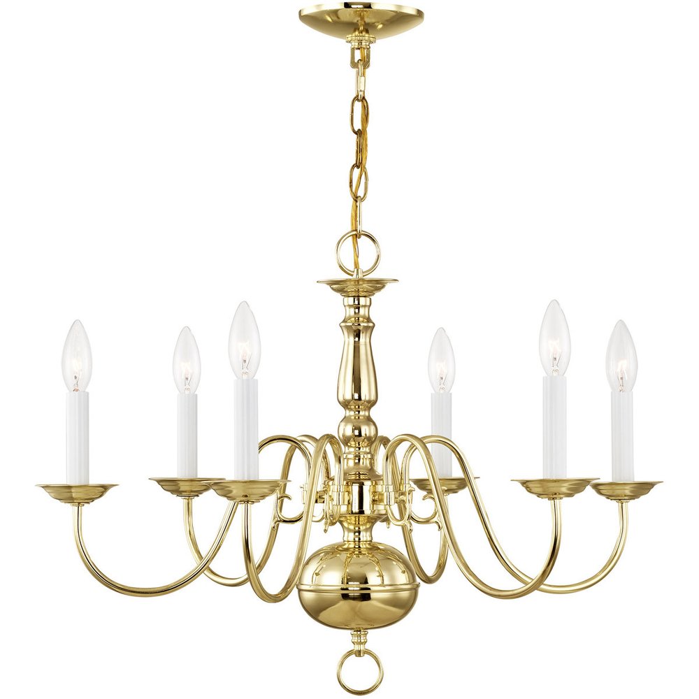 Brass Six Light Metal Dimmable Chandelier With Shades