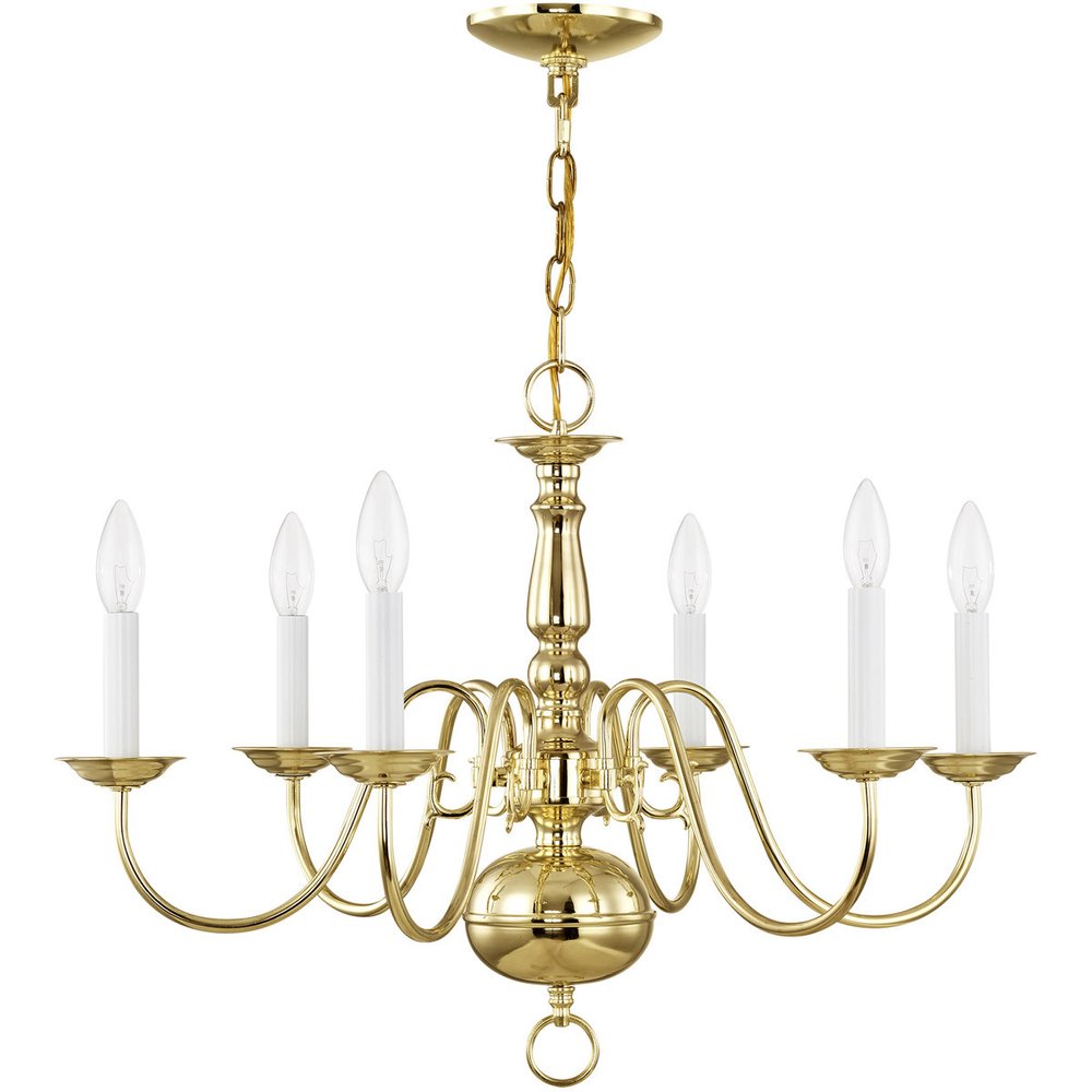Brass Six Light Metal Dimmable Chandelier With Shades