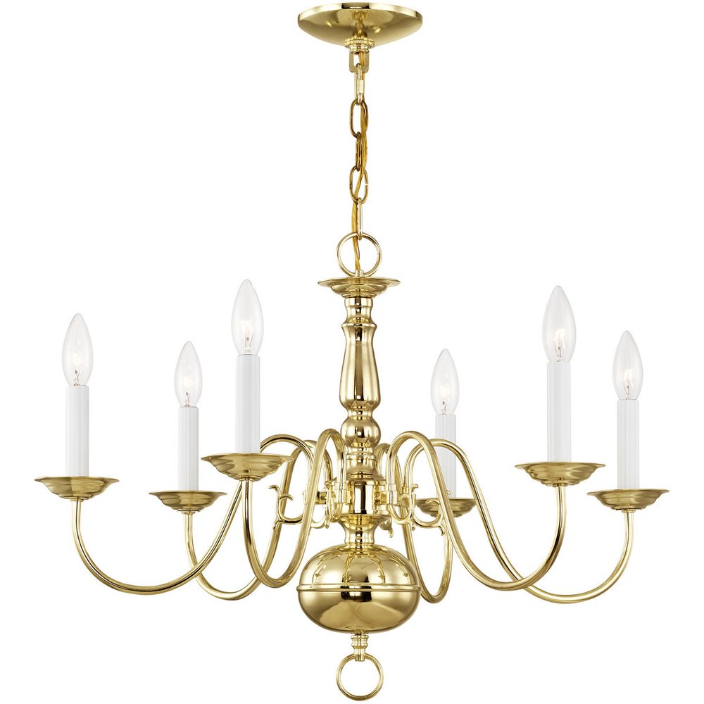 Brass Six Light Metal Dimmable Chandelier With Shades