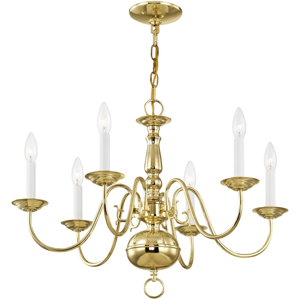 Brass Six Light Metal Dimmable Chandelier With Shades