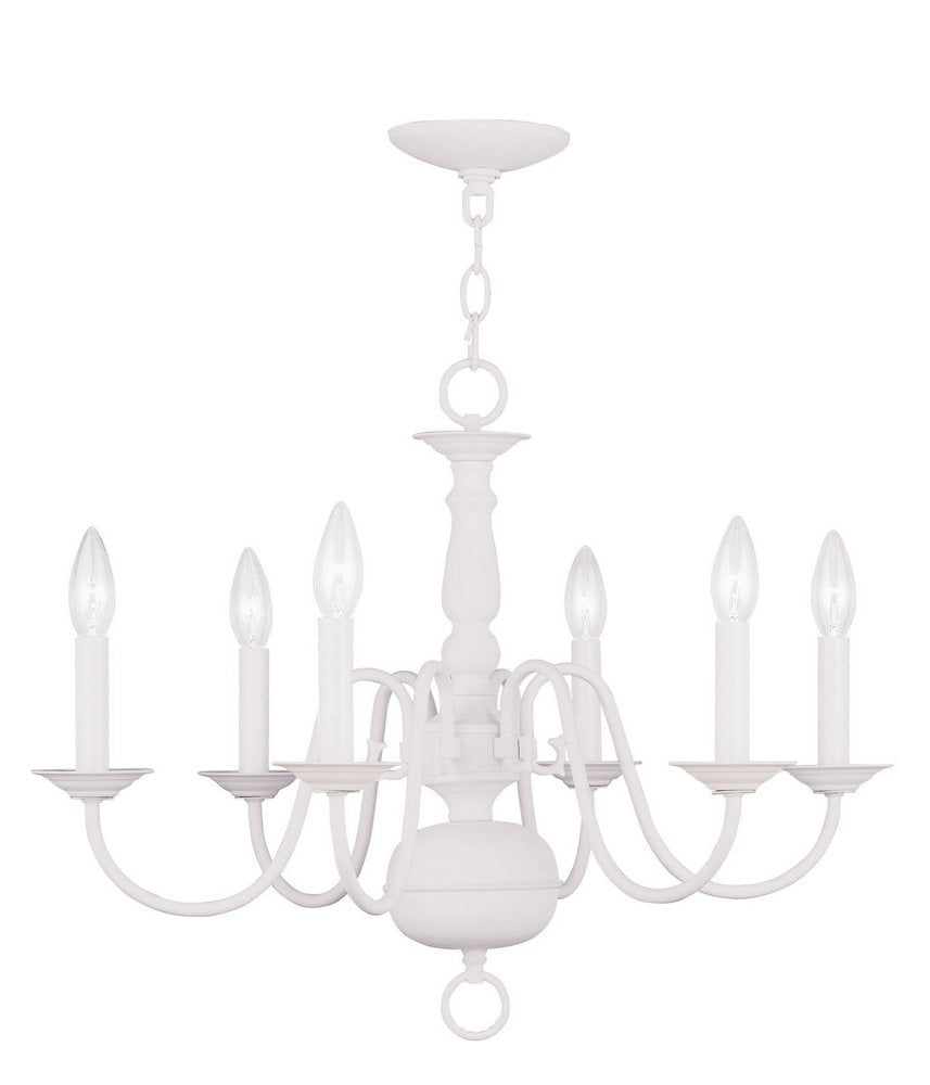 White Six Light Metal Dimmable Chandelier With Shades