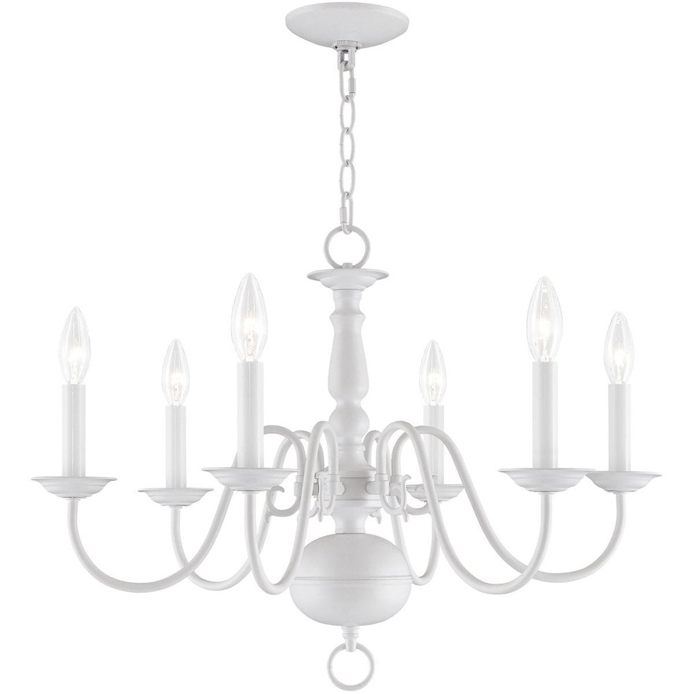 White Six Light Metal Dimmable Chandelier With Shades
