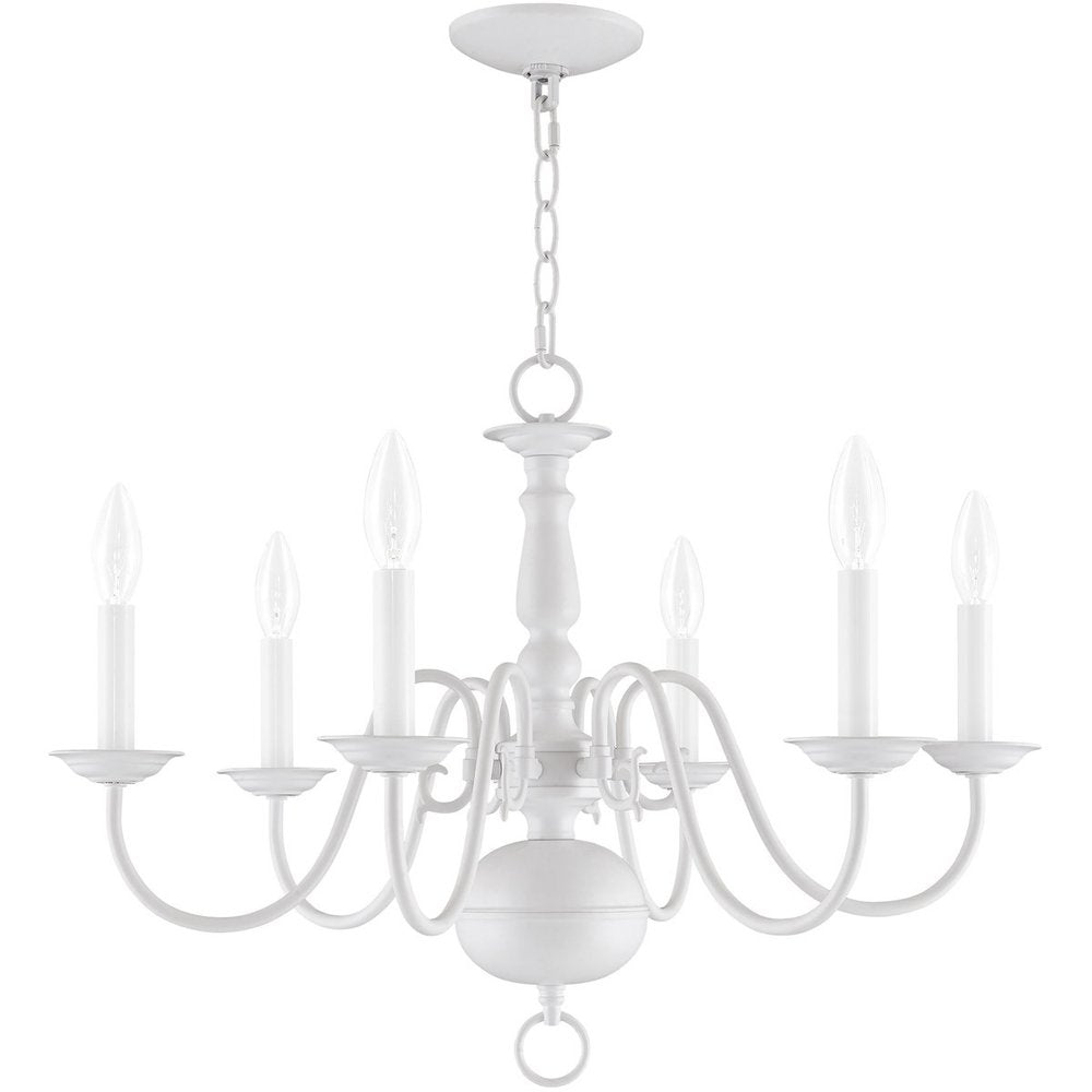 White Six Light Metal Dimmable Chandelier With Shades