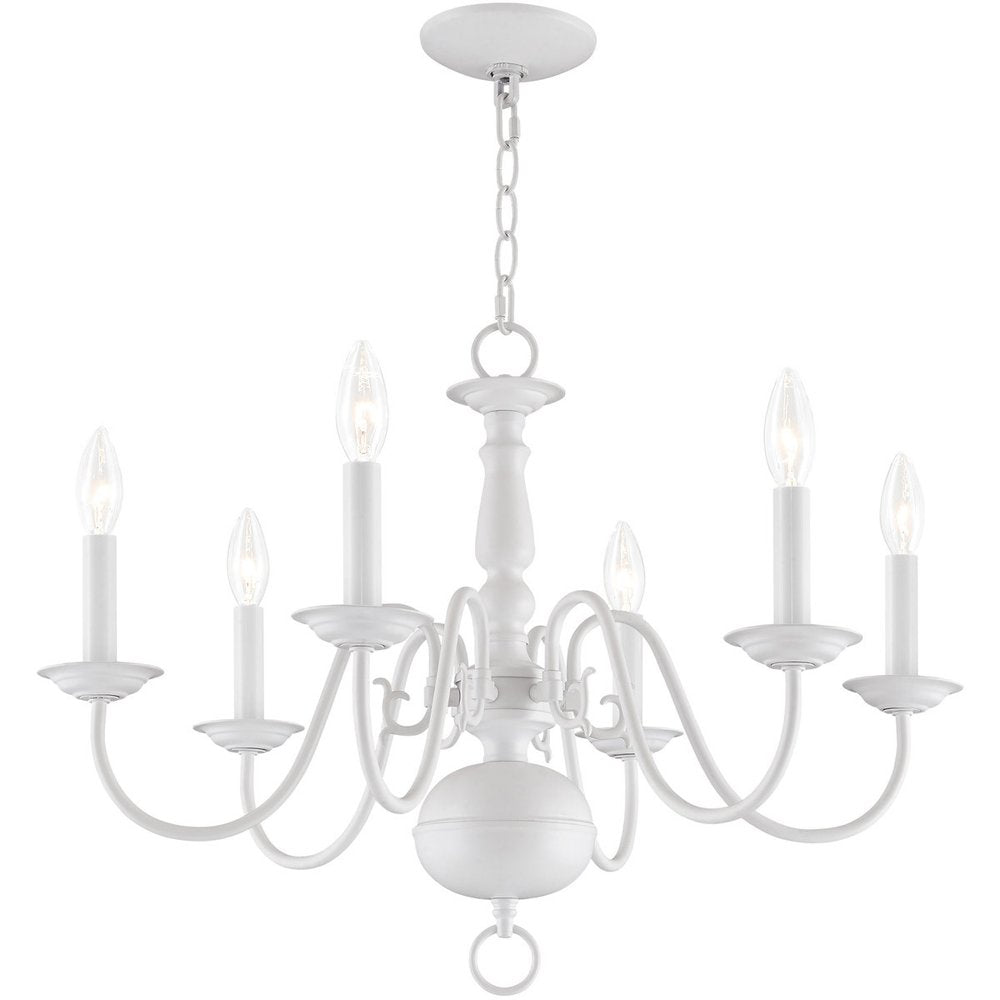 White Six Light Metal Dimmable Chandelier With Shades