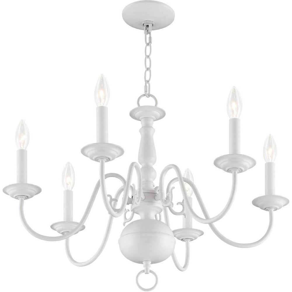 White Six Light Metal Dimmable Chandelier With Shades