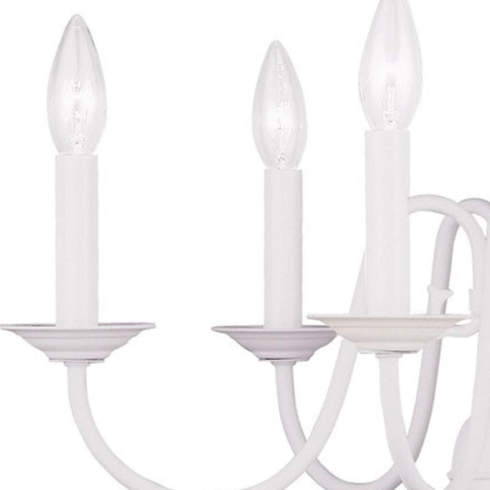 White Six Light Metal Dimmable Chandelier With Shades