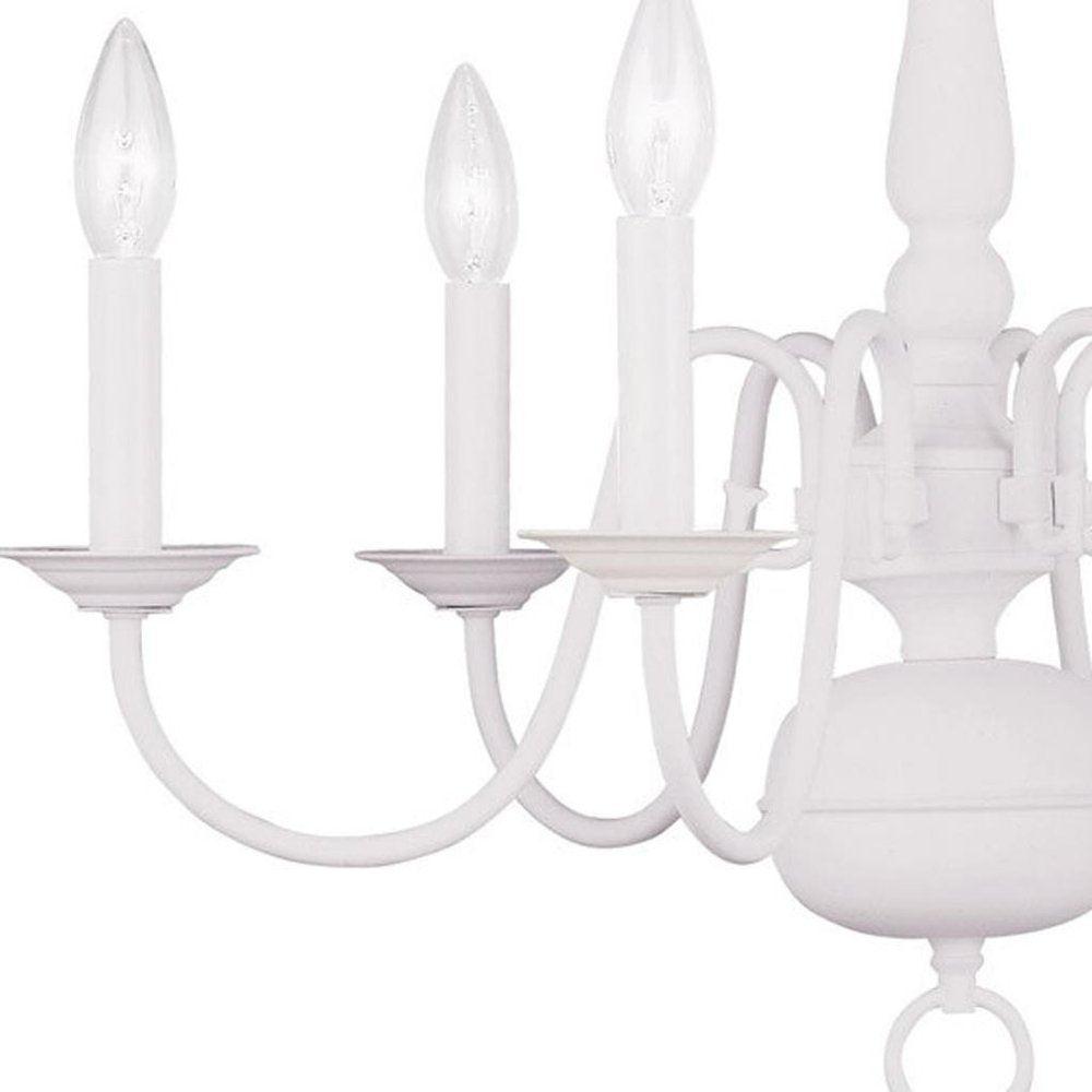 White Six Light Metal Dimmable Chandelier With Shades