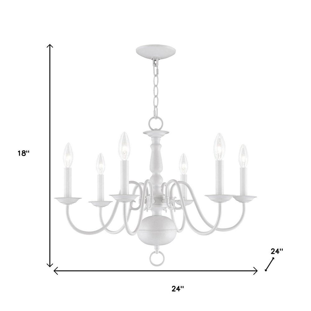 White Six Light Metal Dimmable Chandelier With Shades