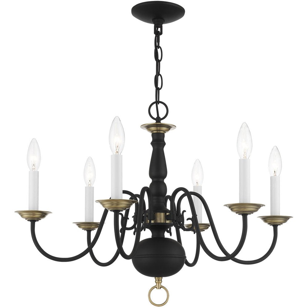 Black Six Light Metal Dimmable Chandelier With Shades